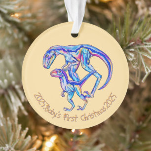 Ornamento Primeiro Natal de 2025 Unisex Velociraptor