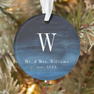 Ornamento Primeiro Natal de Casados Simples Monograma Azul M