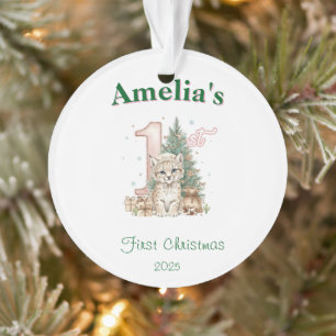 Ornamento Primeiro Natal de Menina Bebê Ocidental Rosa