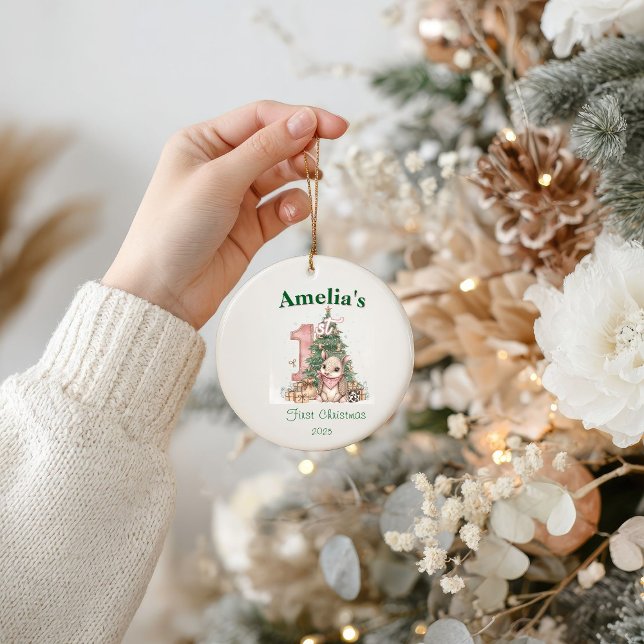 Ornamento Primeiro Natal de Menina Bebê Ocidental Rosa (Criador carregado)