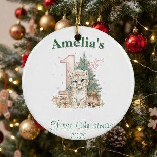 Ornamento Primeiro Natal de Menina Bebê Ocidental Rosa