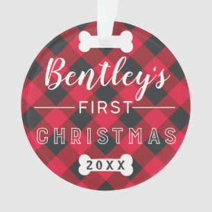 Ornamento Primeiro Natal de Pet   Foto de Xadrez de Buffalo