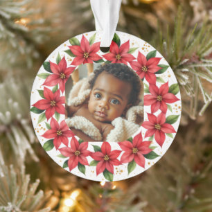Ornamento Primeiro Natal do Bebê 2025 Coroa de Poinsettia