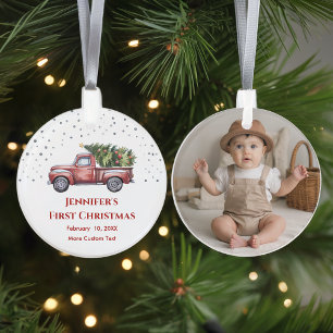 Ornamento Primeiro Natal do Bebê com a Foto das Estatísticas