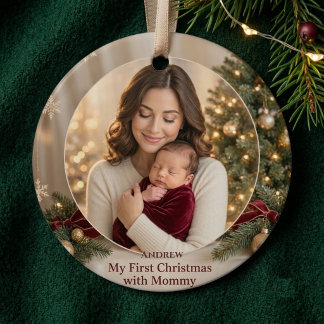 Ornamento Primeiro Natal do Bebê Elegante com Foto da Mamãe