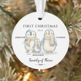 Ornamento Primeiro Natal do Bebê Família de Pinguins de Três