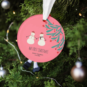 Ornamento Primeiro Natal do Bebê - fofo Duo de Boneco de Nev