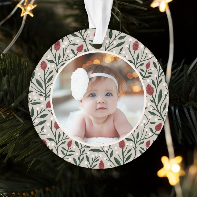 Ornamento Primeiro Natal do Classic Floral Frame Baby (Criador carregado)
