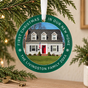 Ornamento Primeiro Natal Festivo em Nossa Nova Casa em Verde