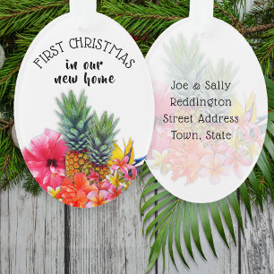 Ornamento Primeiro Natal Flores Havaianas Oval Personalizado