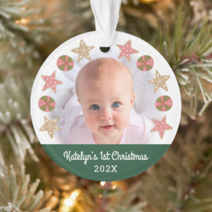 Ornamento Primeiro Natal Foto do Bebê Gingerbird Rapariga Ve