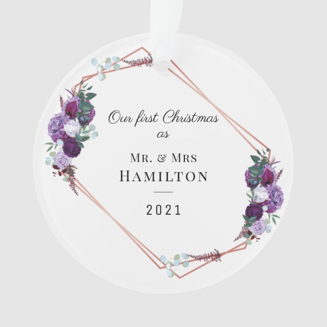 Ornamento Primeiro Natal Frame Geométrico Floral Puro (Frente)