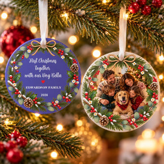 Ornamento Primeiro Natal juntos com a foto do nosso cachorro