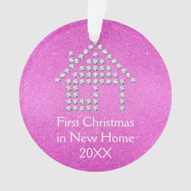 Ornamento Primeiro Natal na casa nova - rosa (Frente)