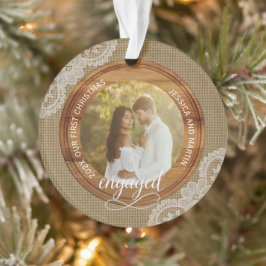 Ornamento Primeiro Natal noivo com juta rústica e renda