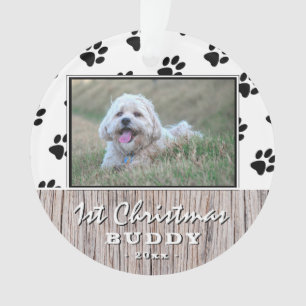 Ornamento Primeiro Natal - Rustic Puppy 2 Photo Paw Padrão