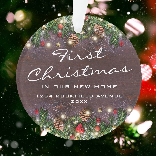 Ornamento Primeiro Natal Rústico em Nova Casa (Criador carregado)