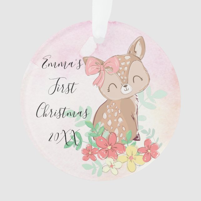 Ornamento Primeiro Natal Woodland Deer Floral (Frente)