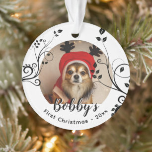 Ornamento Primeiro Puppy Natal Black Foliage Dog Nome Foto