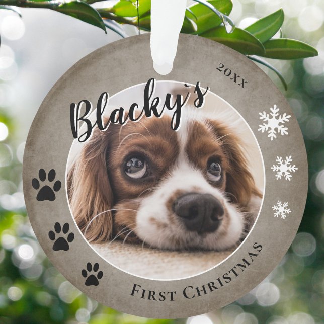 Ornamento Primeiro Puppy Natal Rustic Dog Name Foto (Criador carregado)