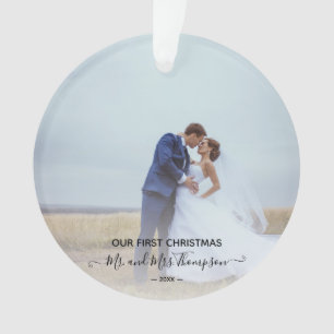Ornamento Primeiros Newlyweds do Script de Assinatura de Fot