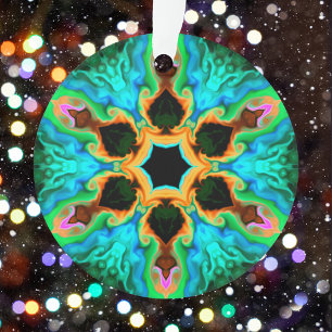 Ornamento Psicodélica Hippie Teal Laranja e Preto