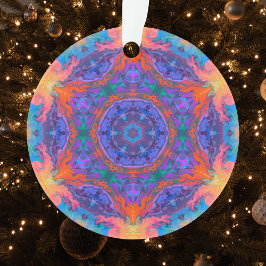 Ornamento Psicodélico Azul Hippie Laranja e Rosa