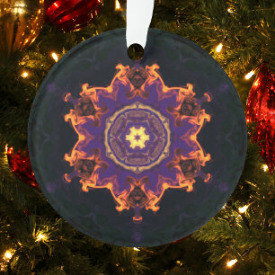 Ornamento Psicodélico Flor Laranja Púrpura e Preta