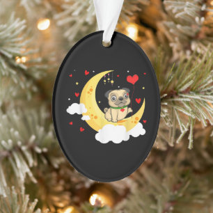 Ornamento Pug Bonito Na Beleza Do Dia de os namorados Da Lua