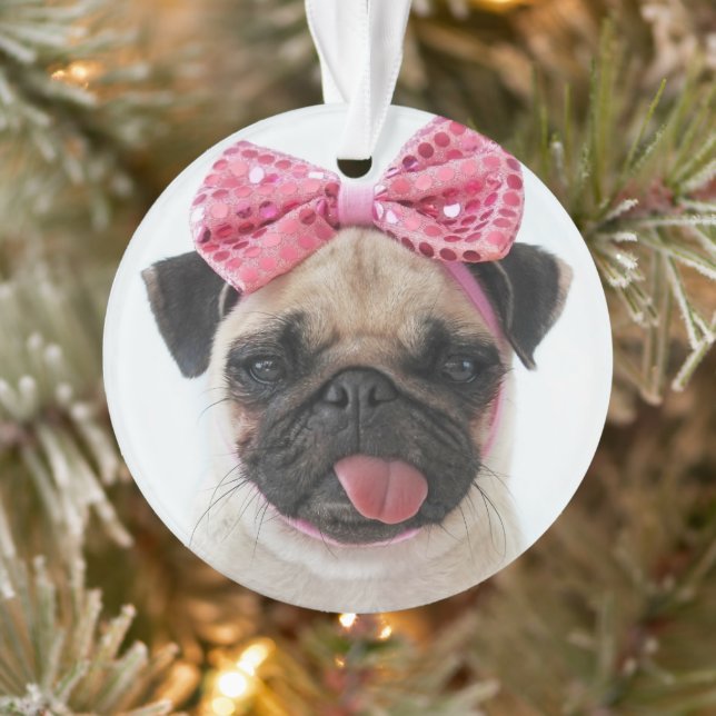 Ornamento Pug com Arco rosa (Árvore)