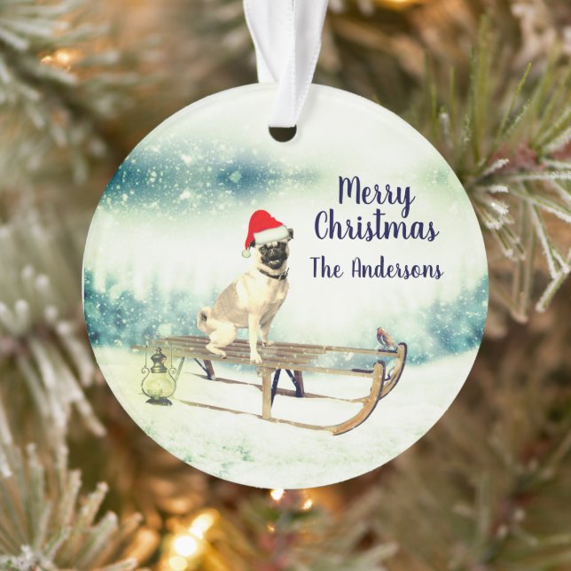 Ornamento Pug on A Sled Christmas (Árvore)