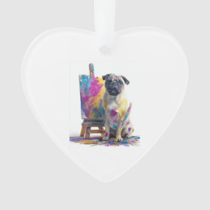 Ornamento Pug Pintor � Cachorro de Arte Abstrata