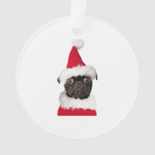 Ornamento Pug preto giro no Natal Santa Hat