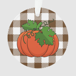 Ornamento Pumpkin Laranja no Padrão Marrom Branco Verificado
