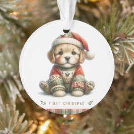 Ornamento Puppy in Patchwork Sweater & Santa Hat