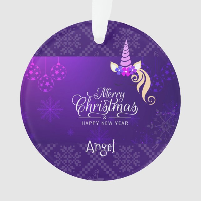 Ornamento Púrpura do Unicórnio Personalizado (Frente)