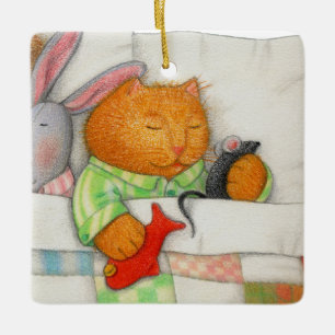 Ornamento Quadrado Cerâmico do GATINHO COZY