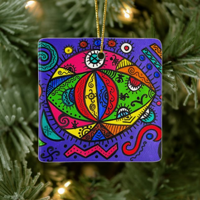 Ornamento Quadrado de Cerâmica (Árvore)