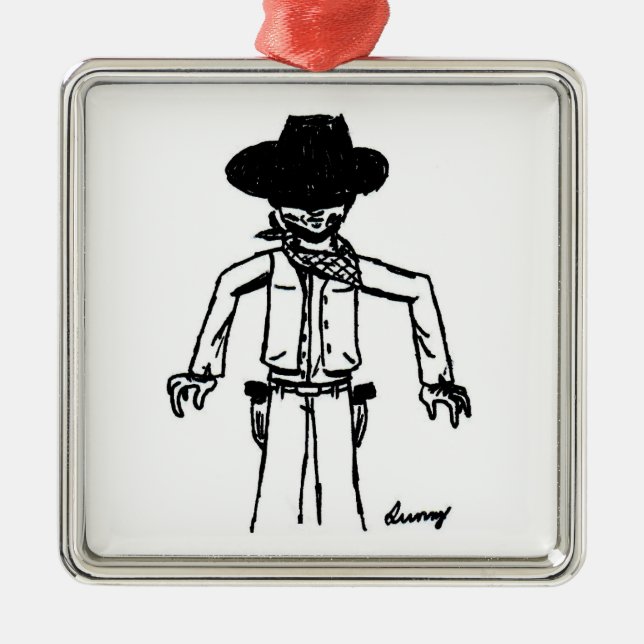 Ornamento Quadrado do Cowboy Sketch (Frente)