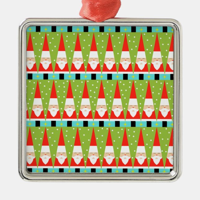 Ornamento quadrado do papai noel geométrico retro (Frente)