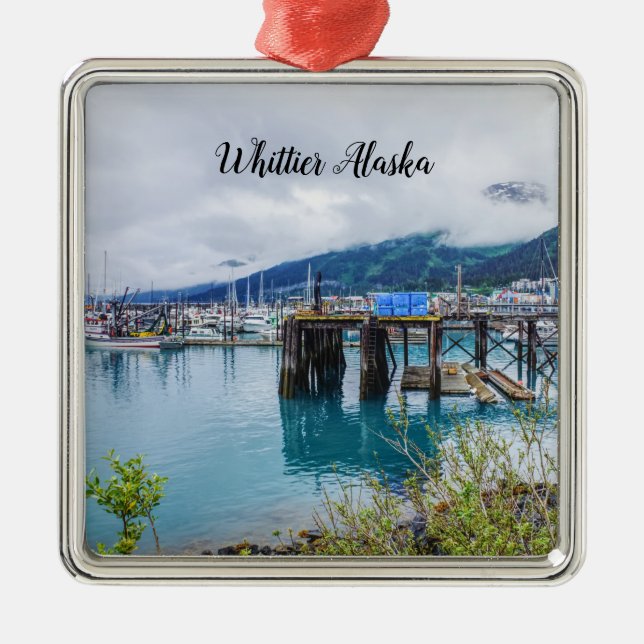 Ornamento Quadrado Whittier Alaska Harbor Premium (Frente)