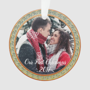 Ornamento Quadro celta do nó & "nosso primeiro Natal "