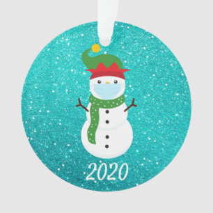 Ornamento Quarentena do Face de Natal Snowman 2020