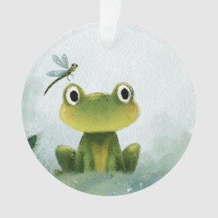 Ornamento Rã Fofa & Libélula – Ilustração de Natureza Suave