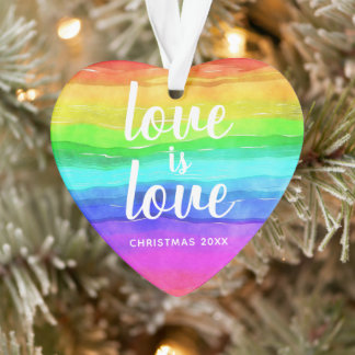Ornamento Rainbow Pride Love é Love Christmas Heart Shaped