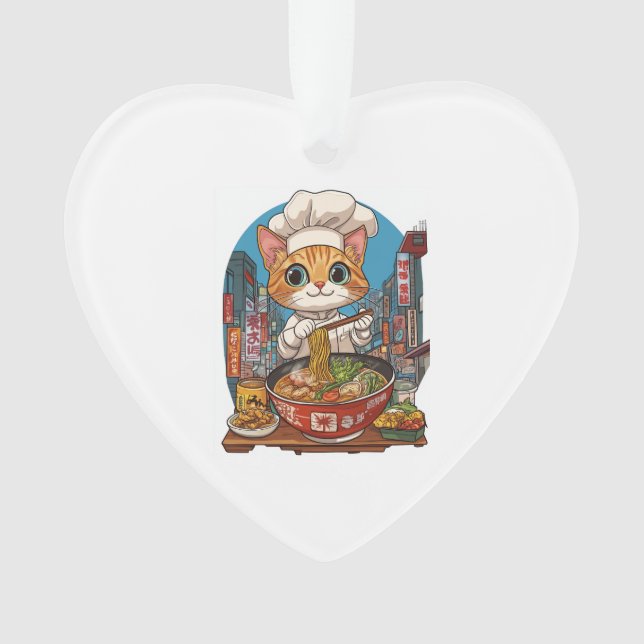 Ornamento Ramen Neko � Comida Anime Gato Chef Divertido (Frente)