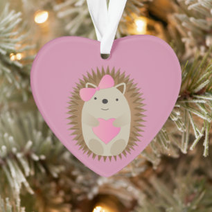 Ornamento Rapariga Adorável Cartoon Hedgehog abraçando um Co