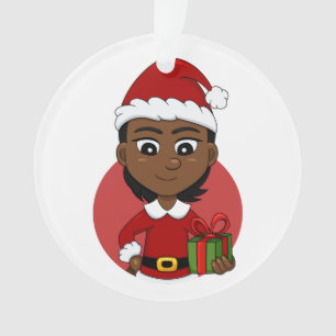 Ornamento Rapariga de Natal afro-americana com cabelo curto