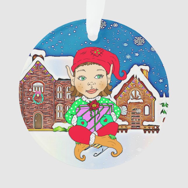 Ornamento Rapariga Elf Whimsical Personalizado Natal (Frente)