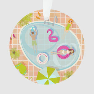 Ornamento Raparigas Bikini e caras jogando piscina de nataçã